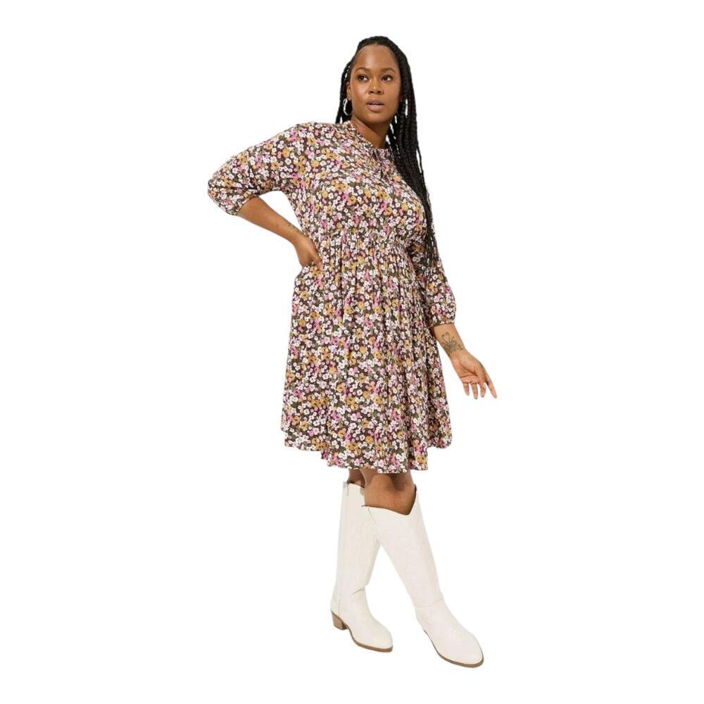 Torrid womens dress sz 3, 3XL floral midi keyhole multi color challis front